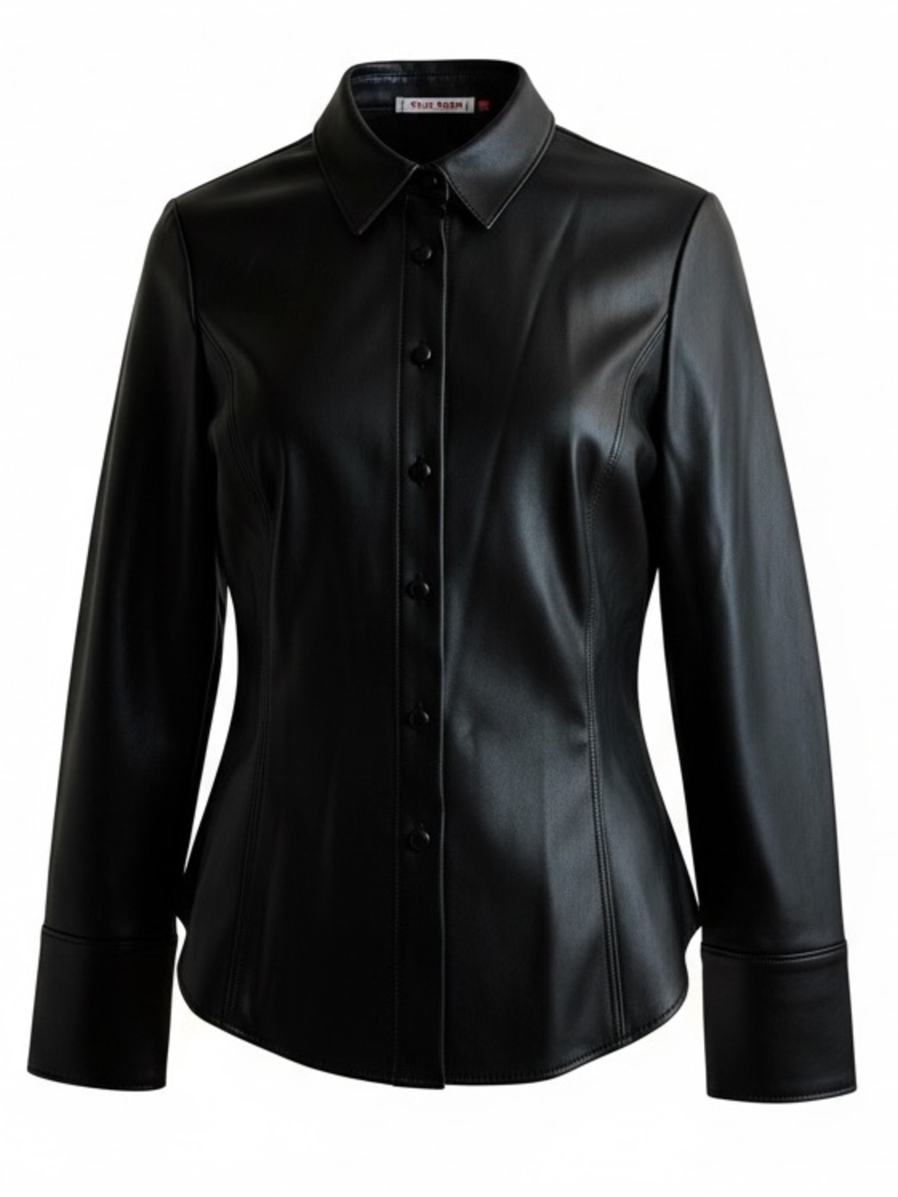 Alice + Olivia Black Vegan Leather Button-Front Shirt - S